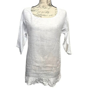 Lungo L'arno 3/4 Sleeve Peasant Linen Top minimalist Ruffle‎ Italy Beachy